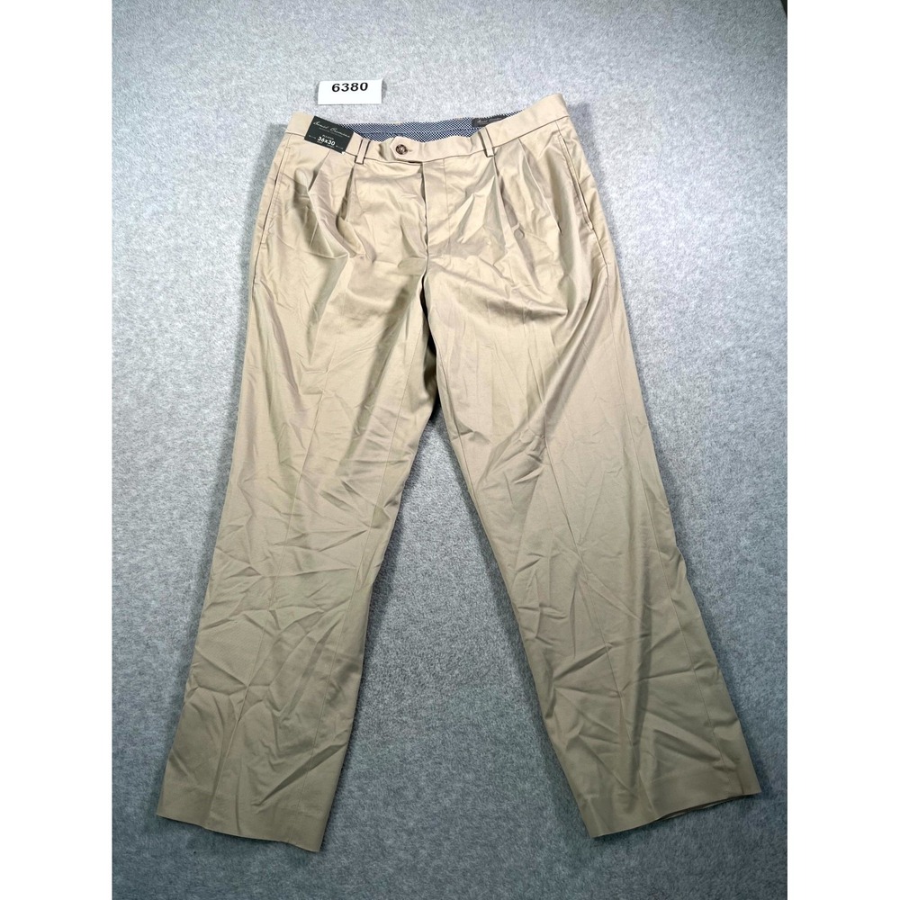 Daniel Cremieux Signature Chino Pants Men 36x30 Tan Pleated Stretch Straight Leg